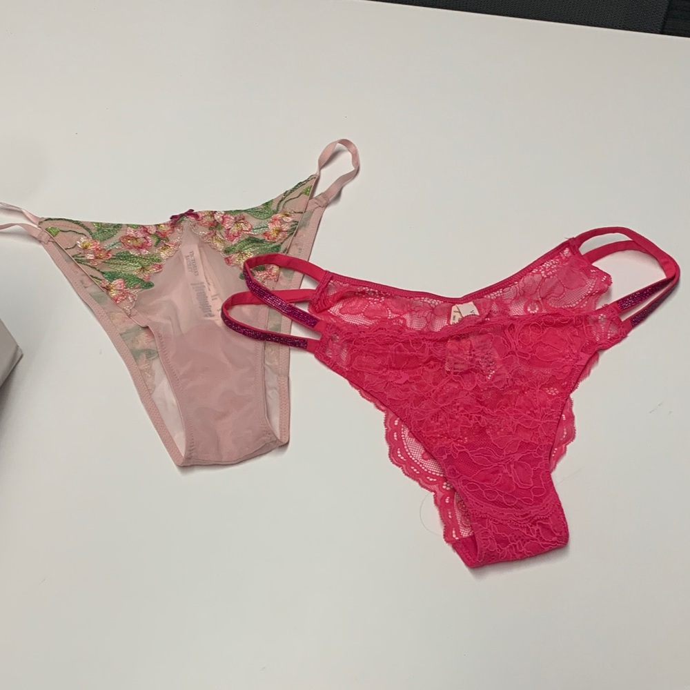 NWT Victoria's Secret Light Pink & Bright Pink Lace Panties size Large 2 pairs